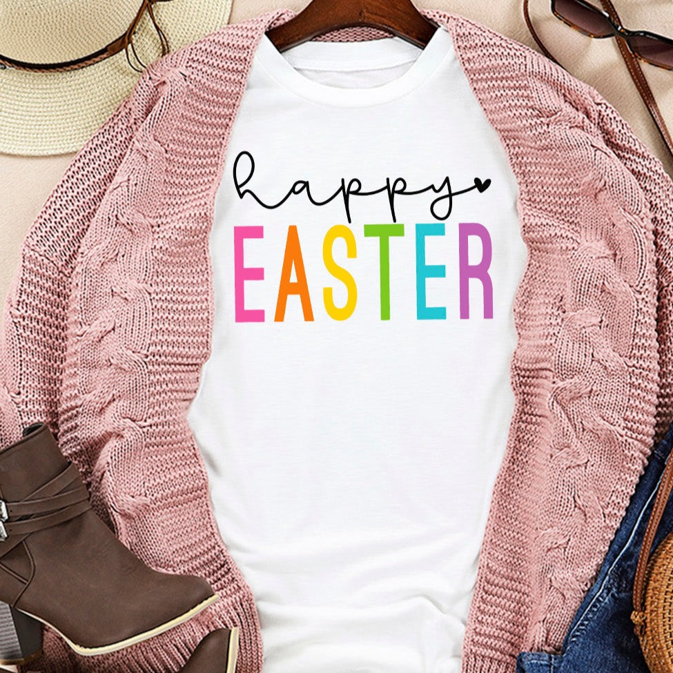 HAPPY EASTER Round Neck Short Sleeve T-Shirt