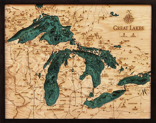Great Lakes Wood Map Art