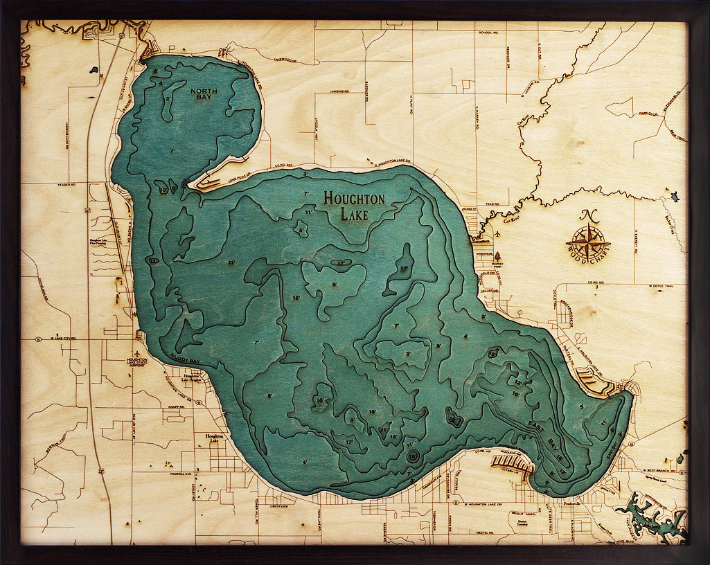 Houghton Lake Michigan Wood Map Art