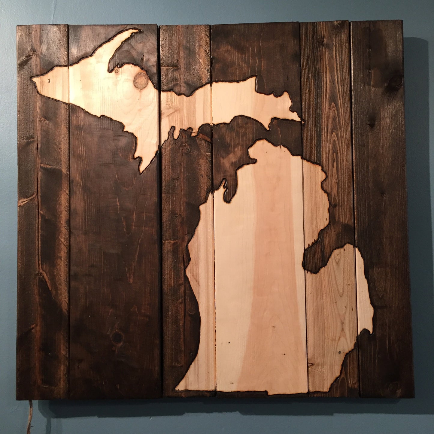 Wood Burned Michigan Sign
