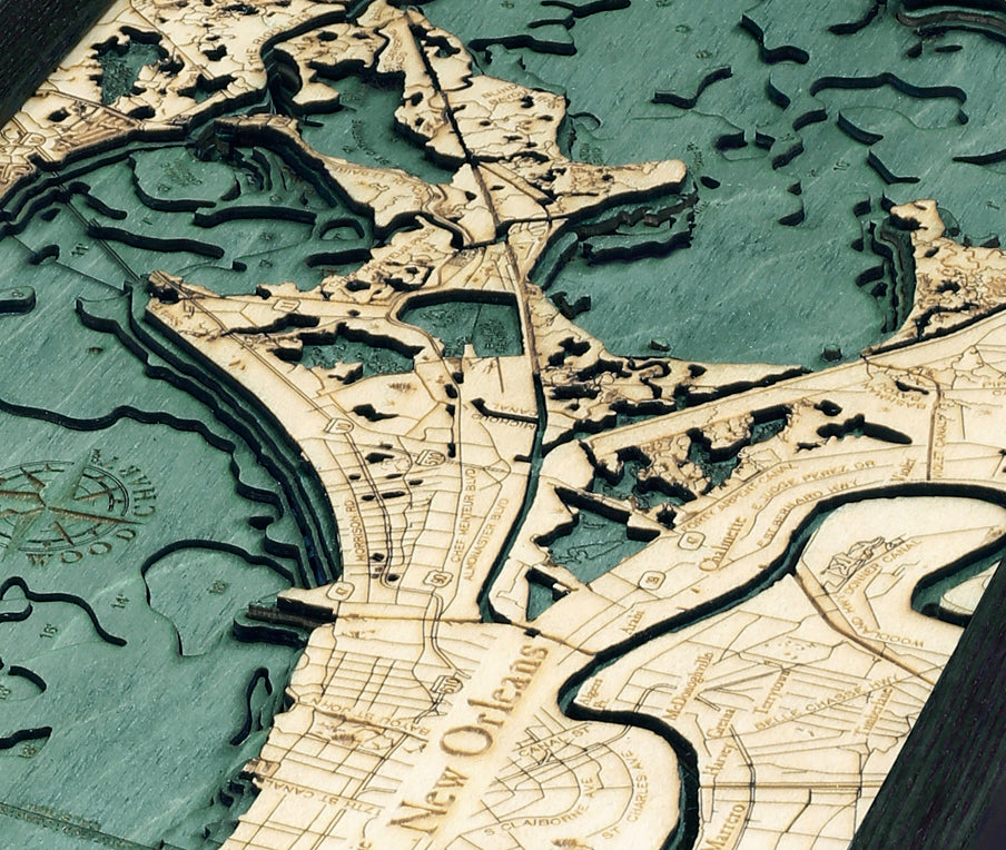 New Orleans Louisiana Wood Chart Map