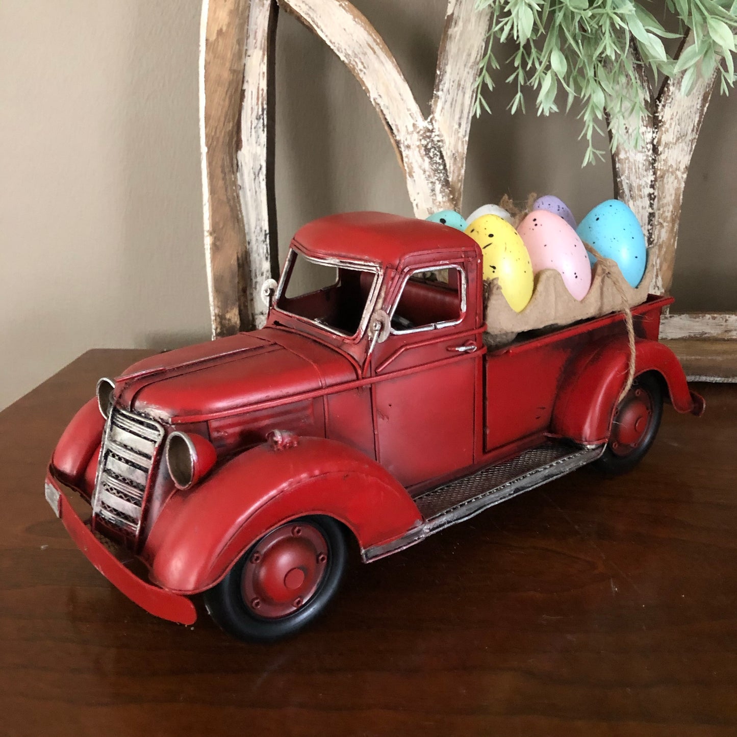 Red Truck with Easter Eggs
