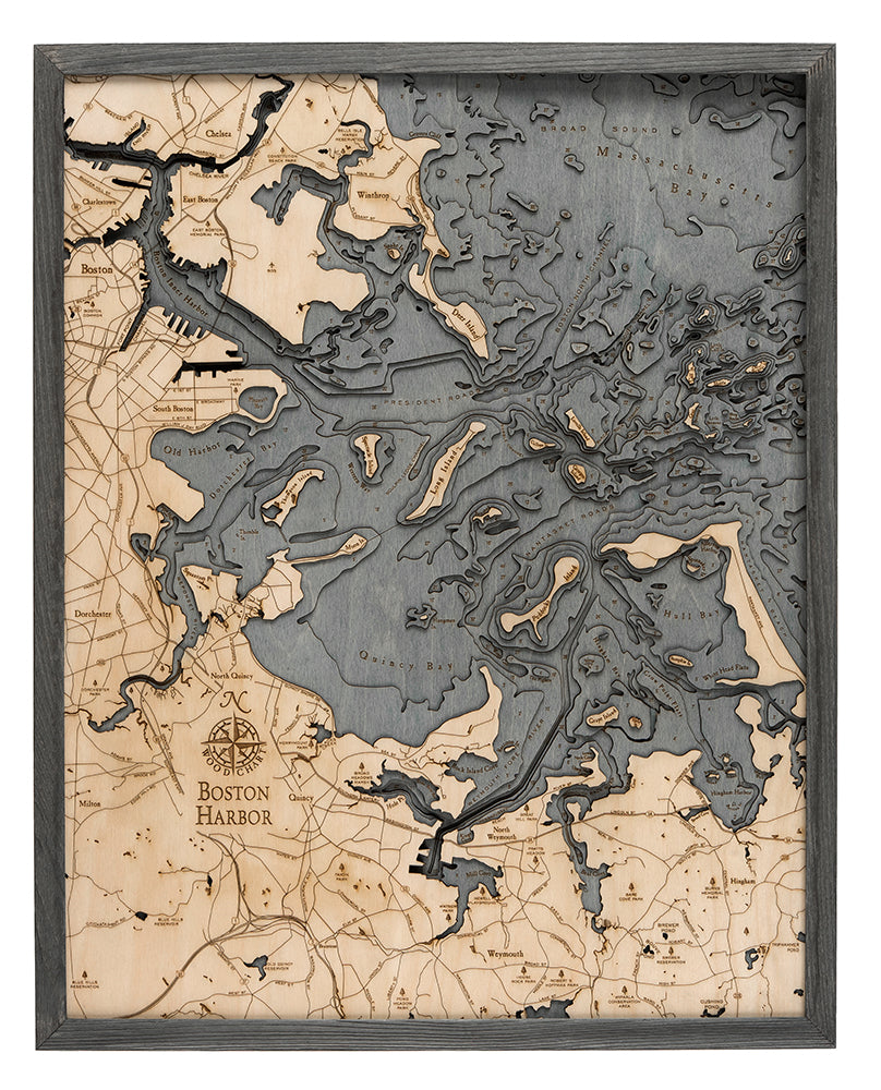 Boston Harbor Wood Chart Map
