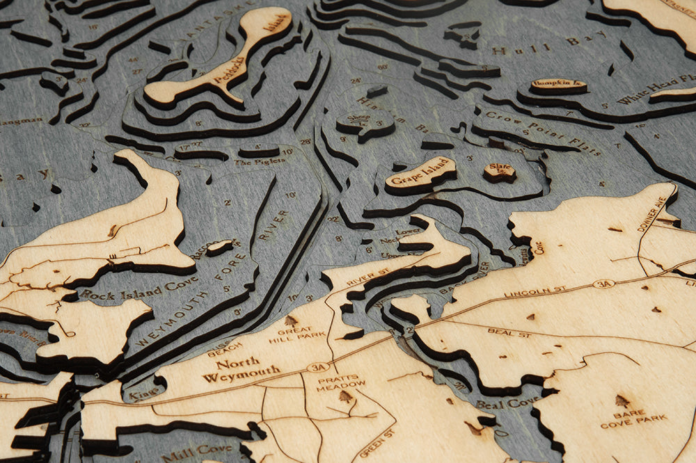 Boston Harbor Wood Chart Map