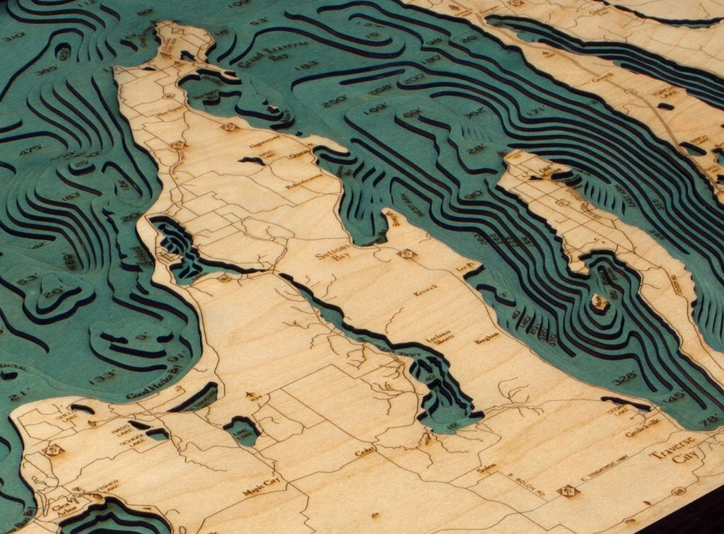 Grand Traverse Bay Wood Map Art
