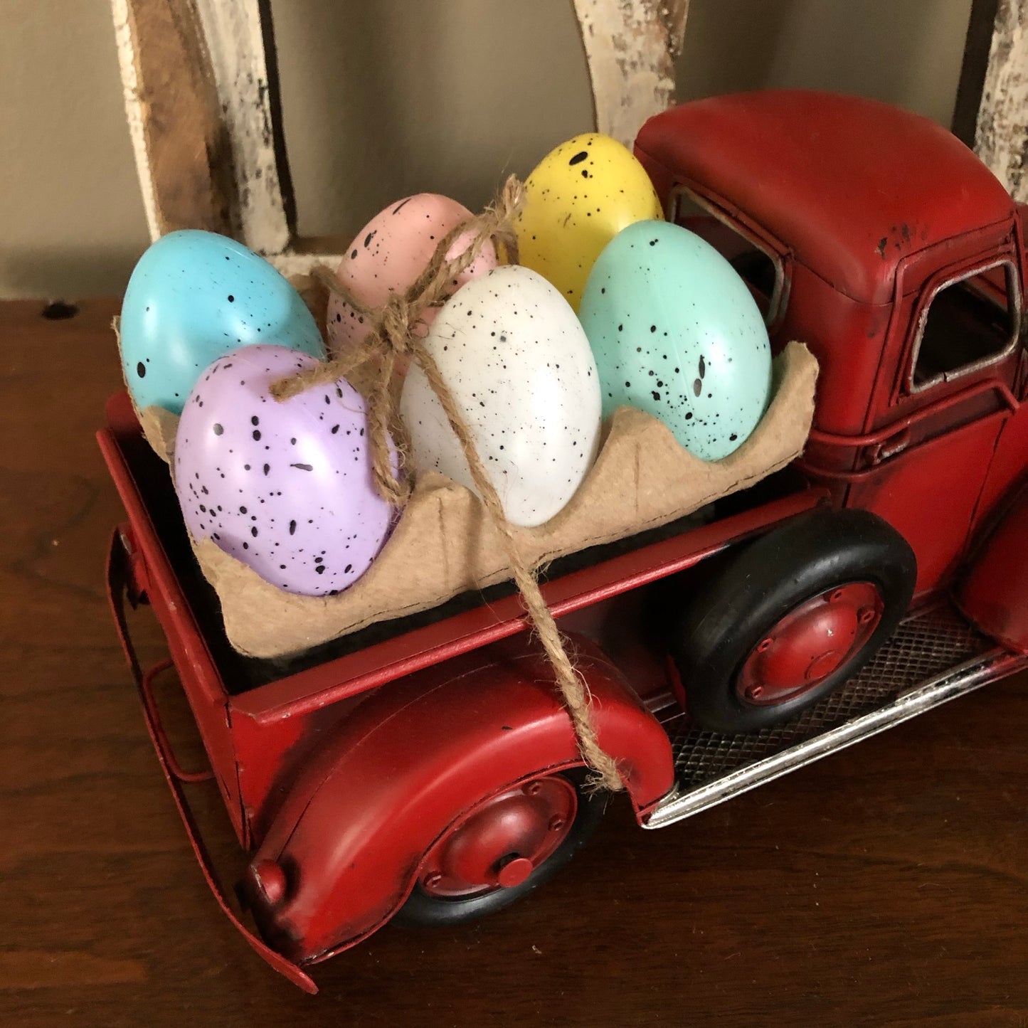 Red Truck with Easter Eggs