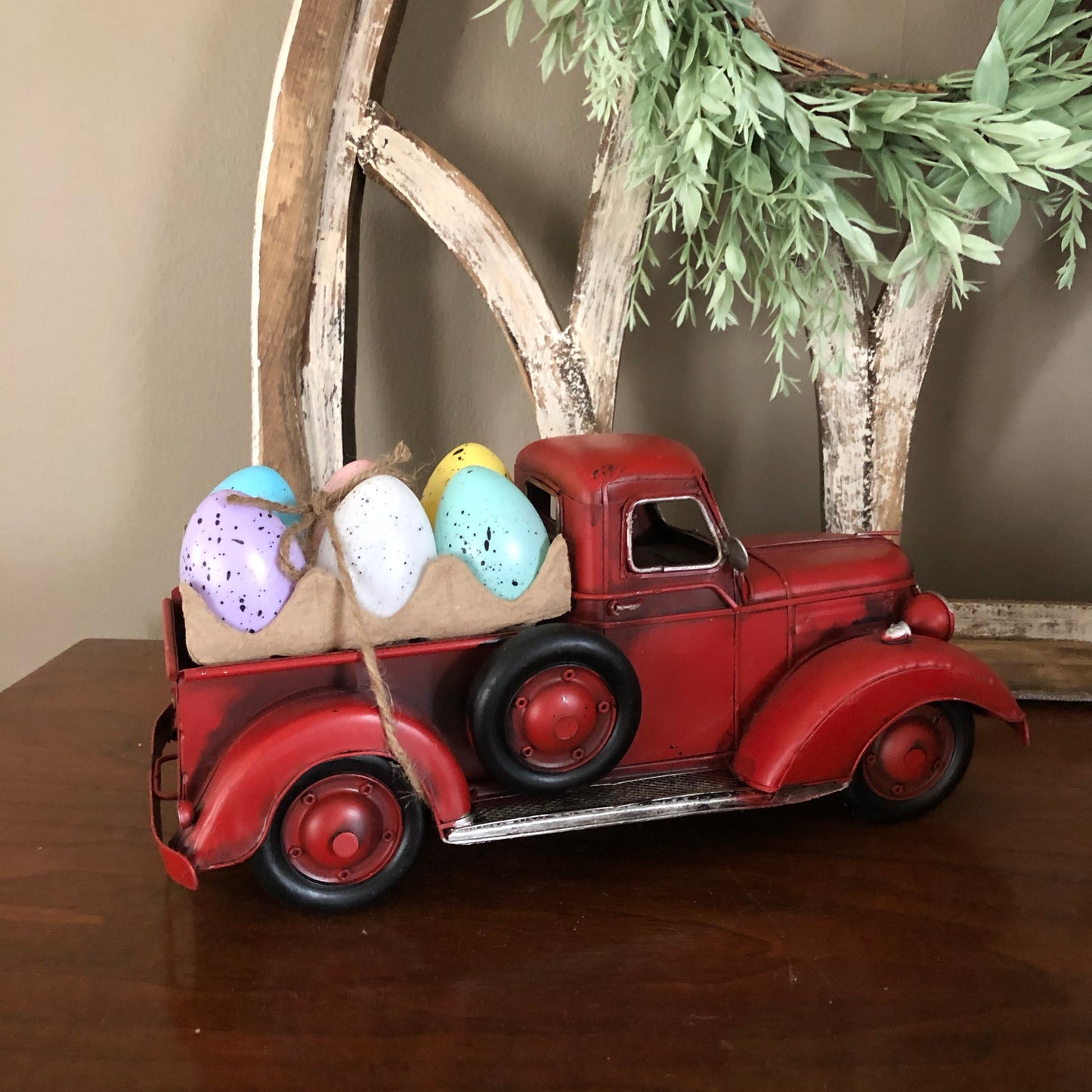 Red Truck with Easter Eggs