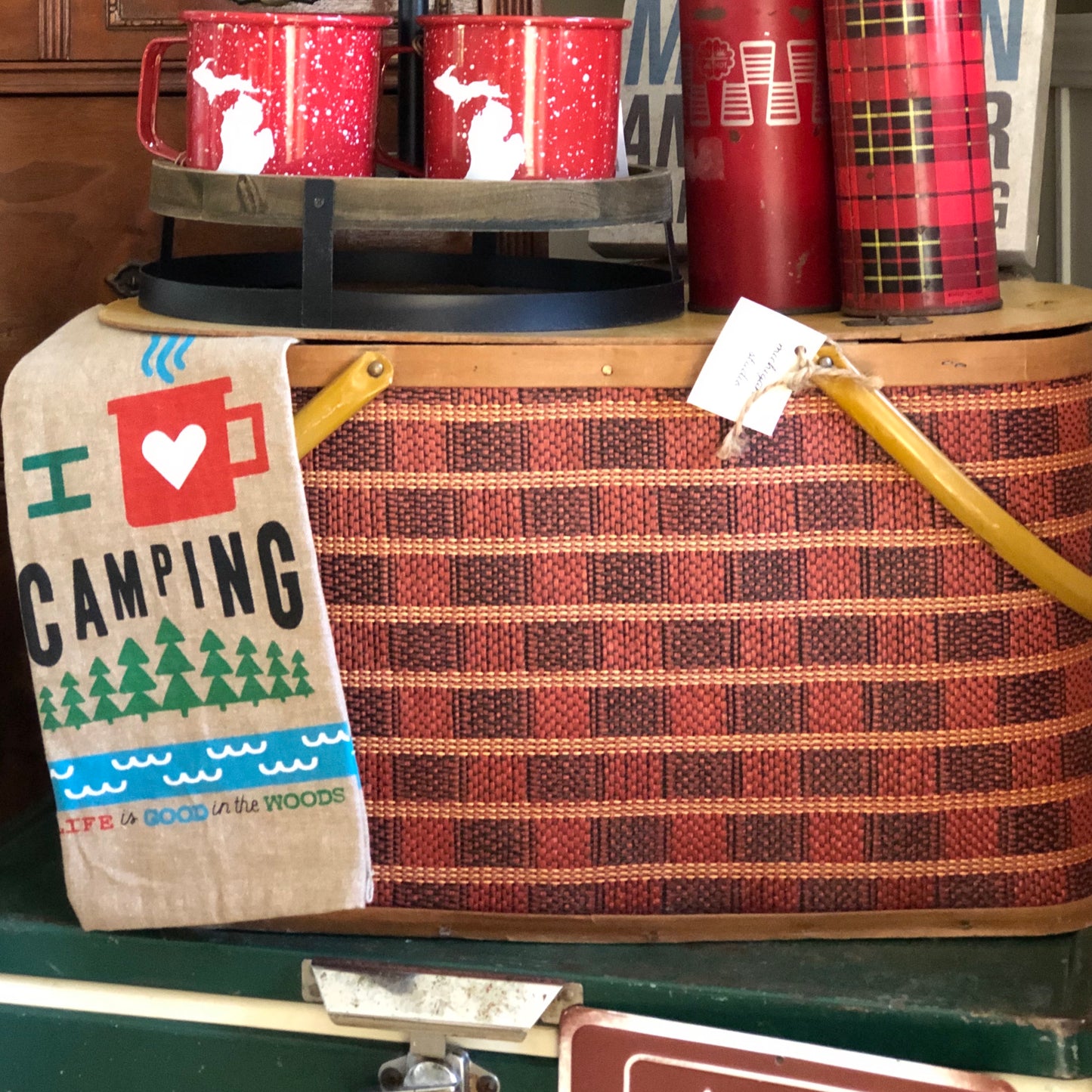 Vintage Plaid Picnic Basket