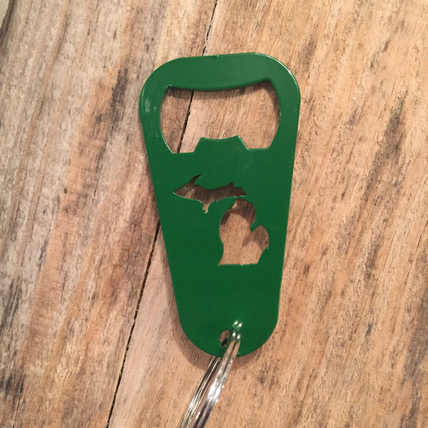 Michigan Key Chain Bottle Opener - Green - Close Up