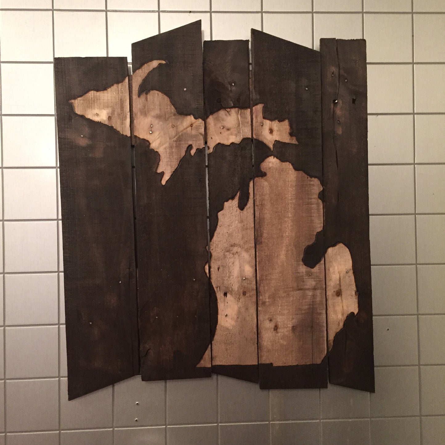 Wood Burned Michigan Sign