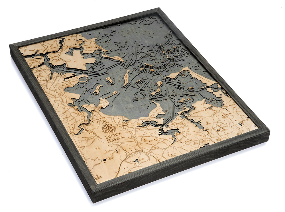 Boston Harbor Wood Chart Map