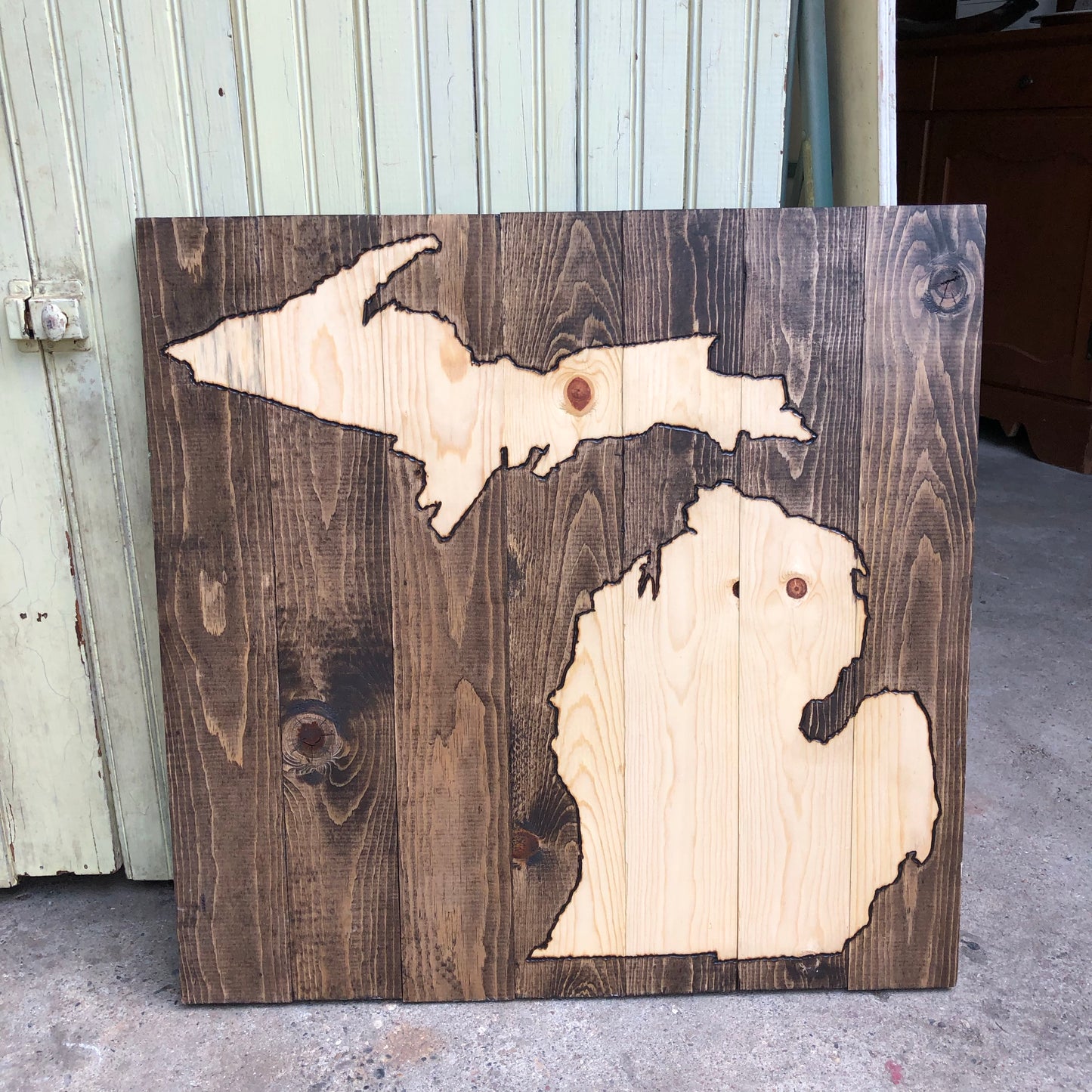 Wood Burned Michigan Sign