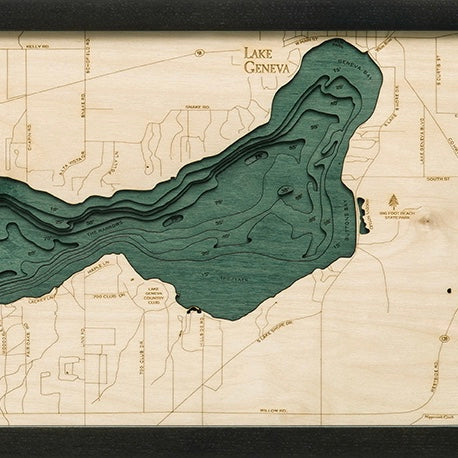 Lake Geneva Wisconsin Wood Map Art