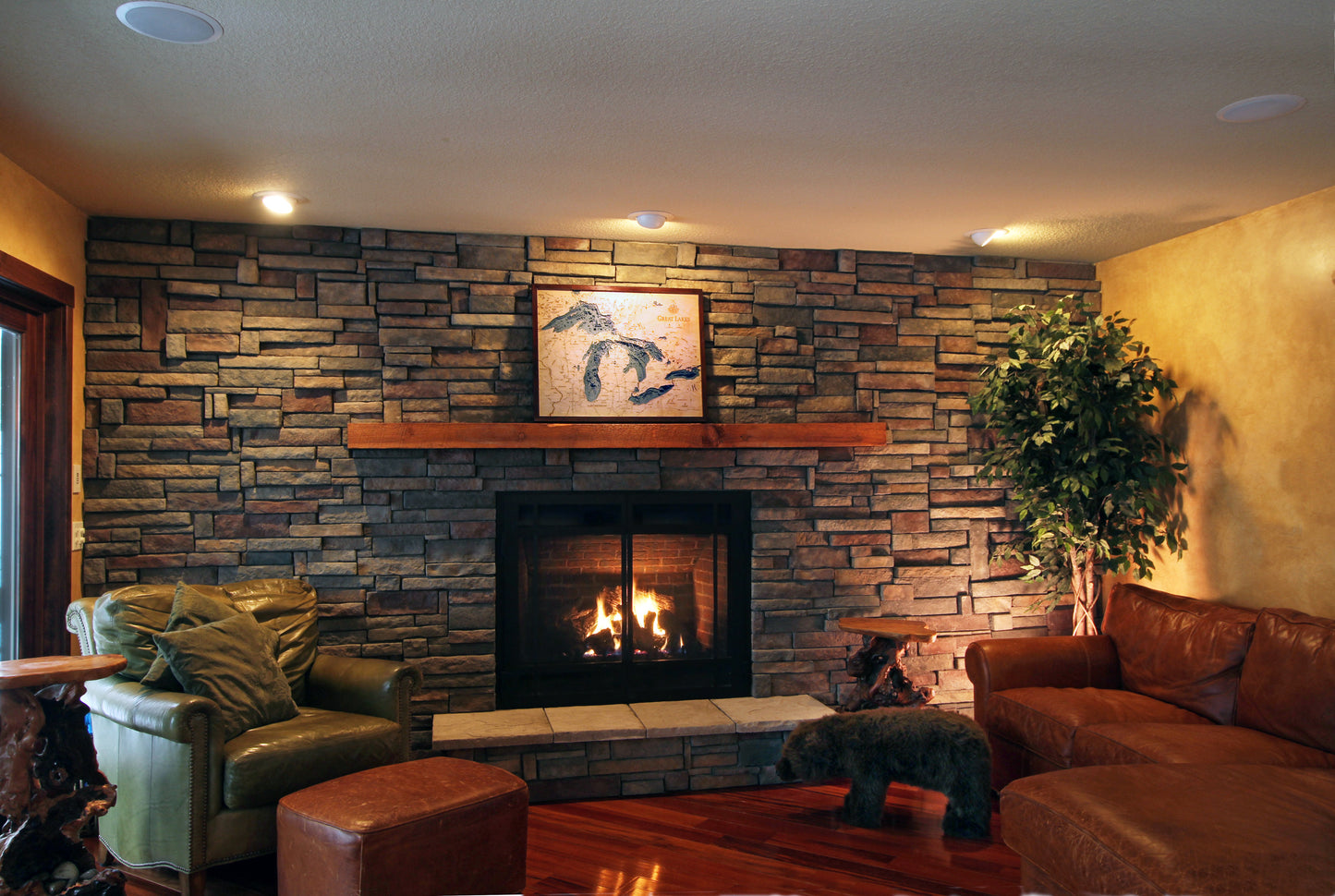 Great Lakes Wood Map Art - Living Room View