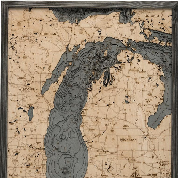 Lake Michigan Wood Map Art