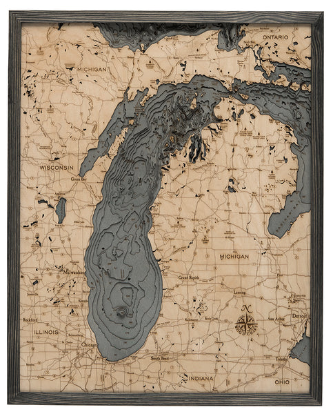 Lake Michigan Wood Map Art