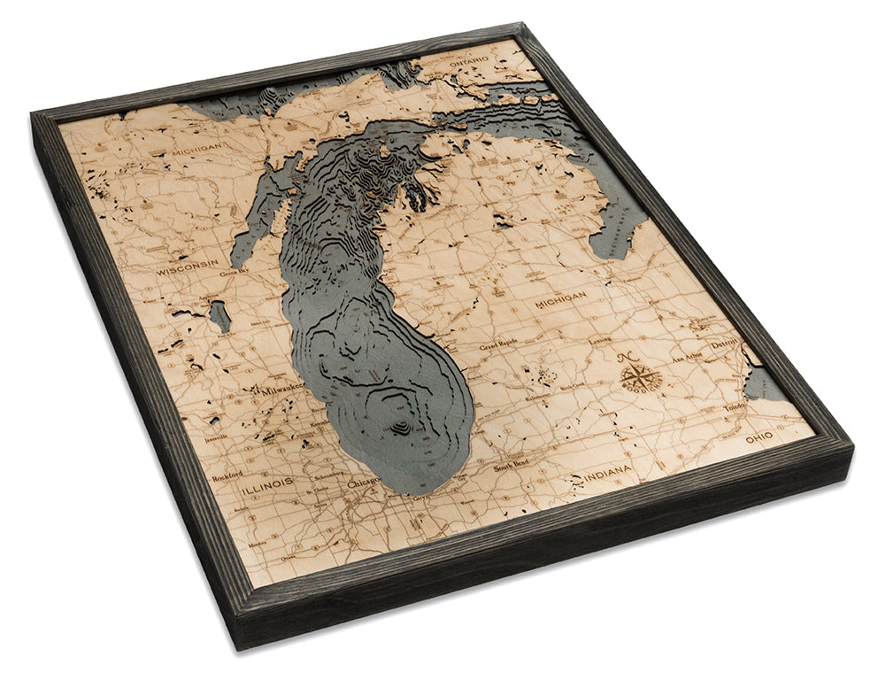 Lake Michigan Wood Map Art