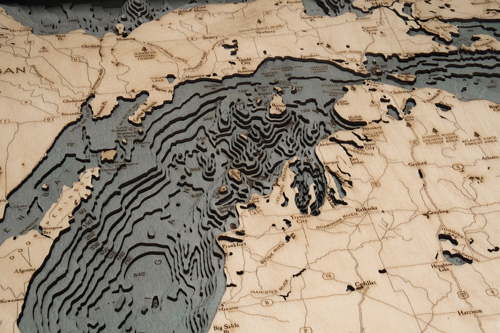 Lake Michigan Wood Map Art