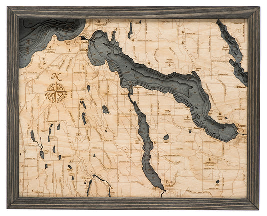 Lake Charlevoix Michigan Wood Map Art