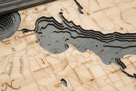 Lake Charlevoix Michigan Wood Map Art