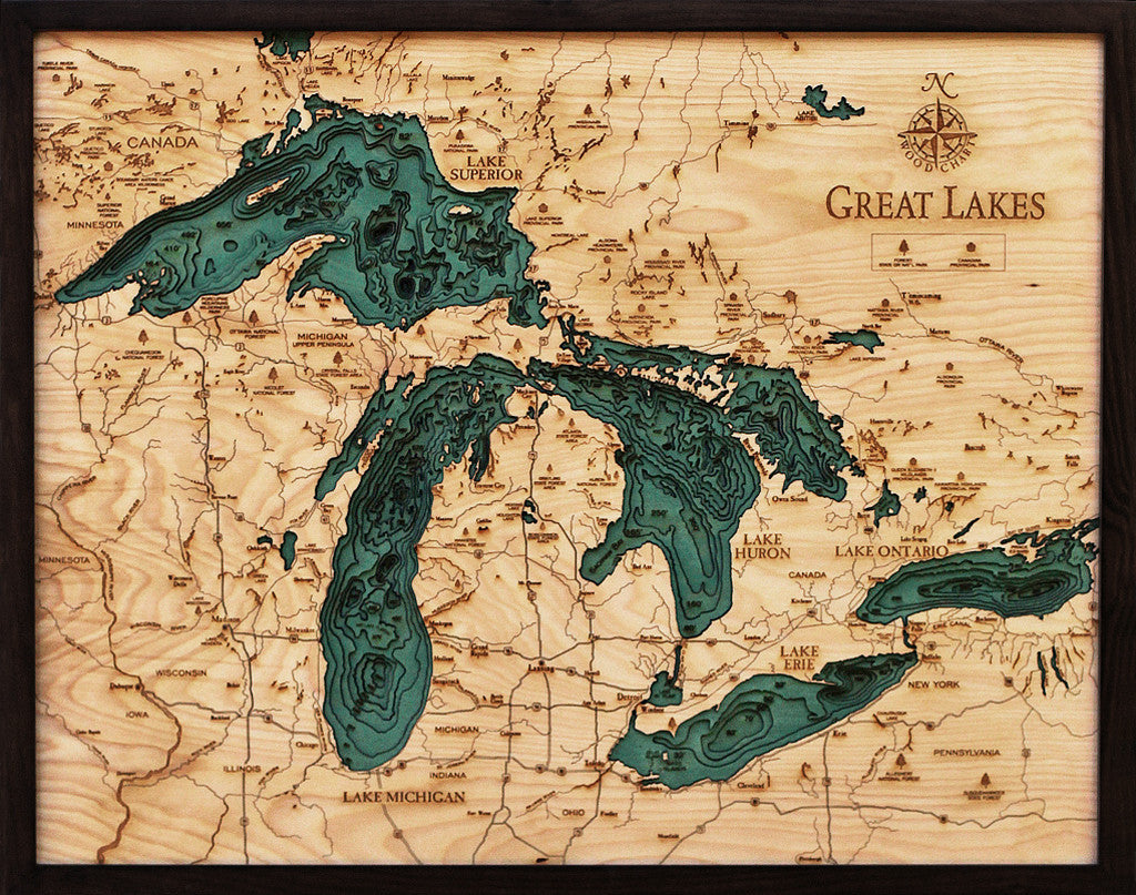 Great Lakes Wood Map Art