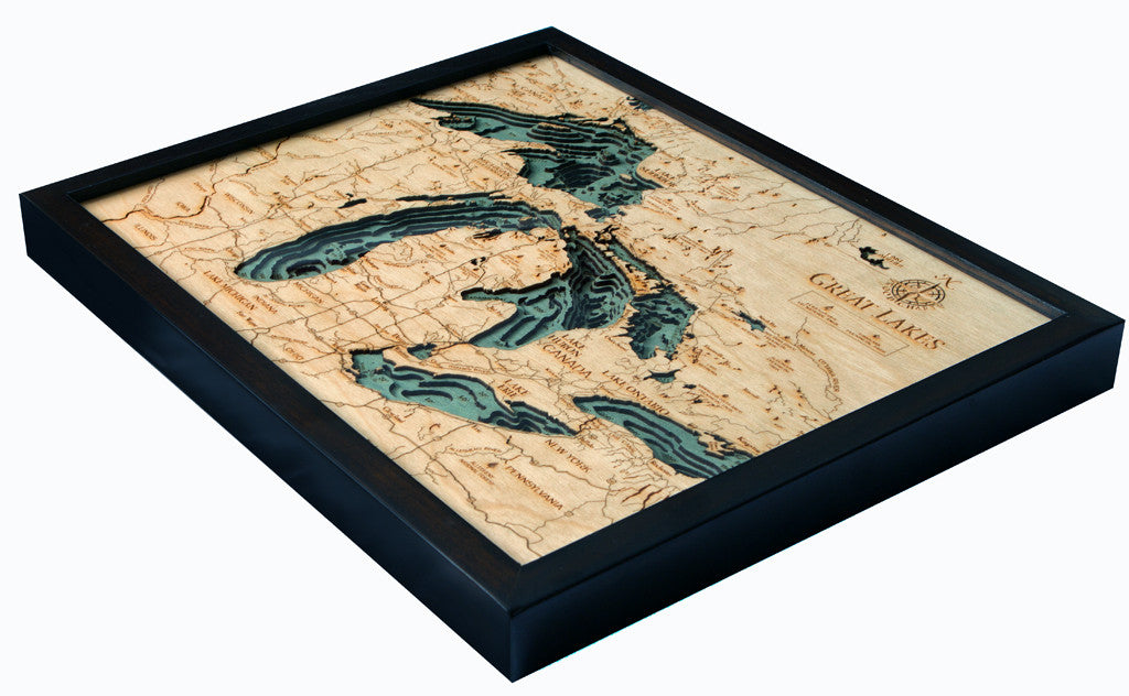 Great Lakes Wood Map Art - Side View