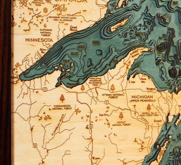 Great Lakes Wood Map Art - Close Up