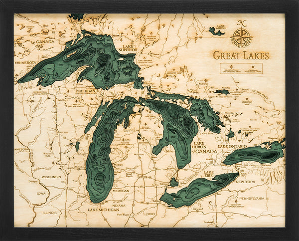 Great Lakes Wood Chart 16" x 20"
