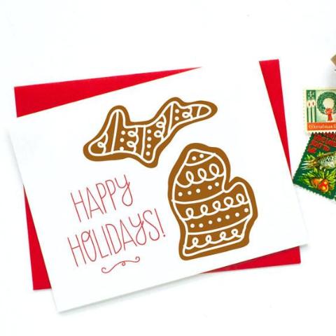 Michigan Happy Holidays Gingerbread Card