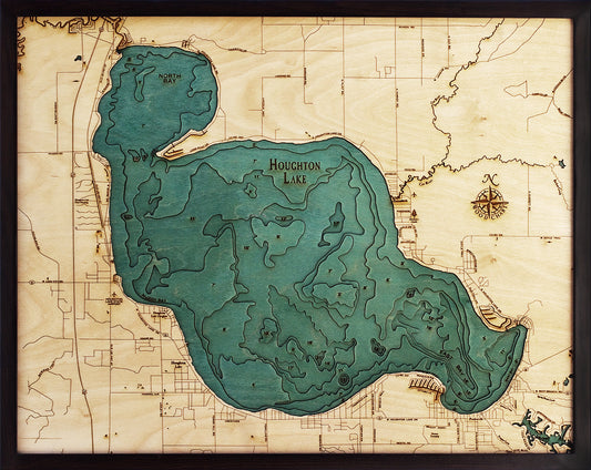 Houghton Lake Michigan Wood Map Art