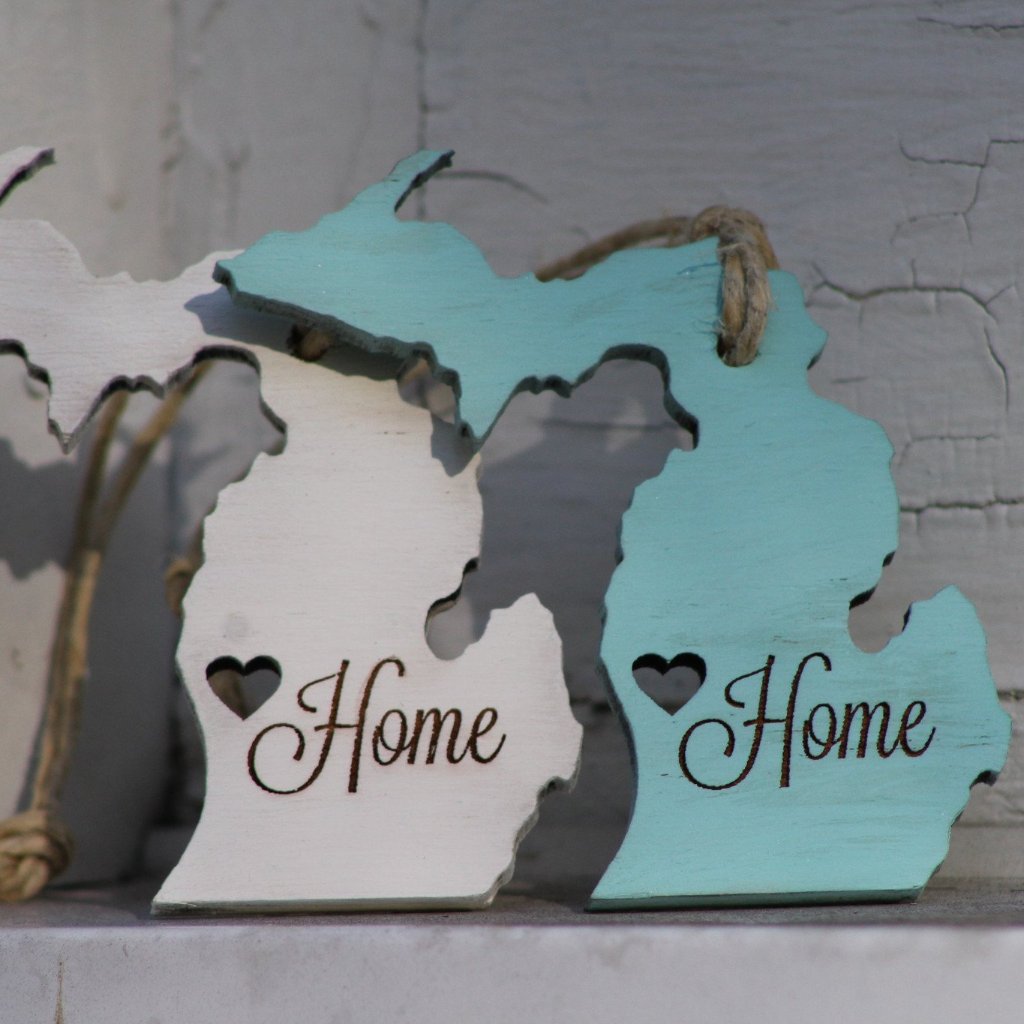 Michigan Christmas Ornament - White and Blue