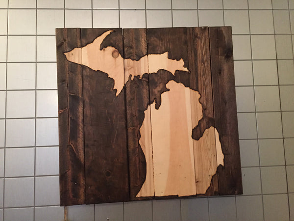 Wood Burned Michigan Sign