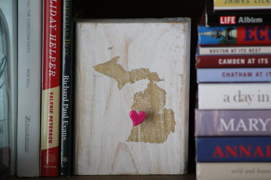 Mini Michigan Block Sign with Heart