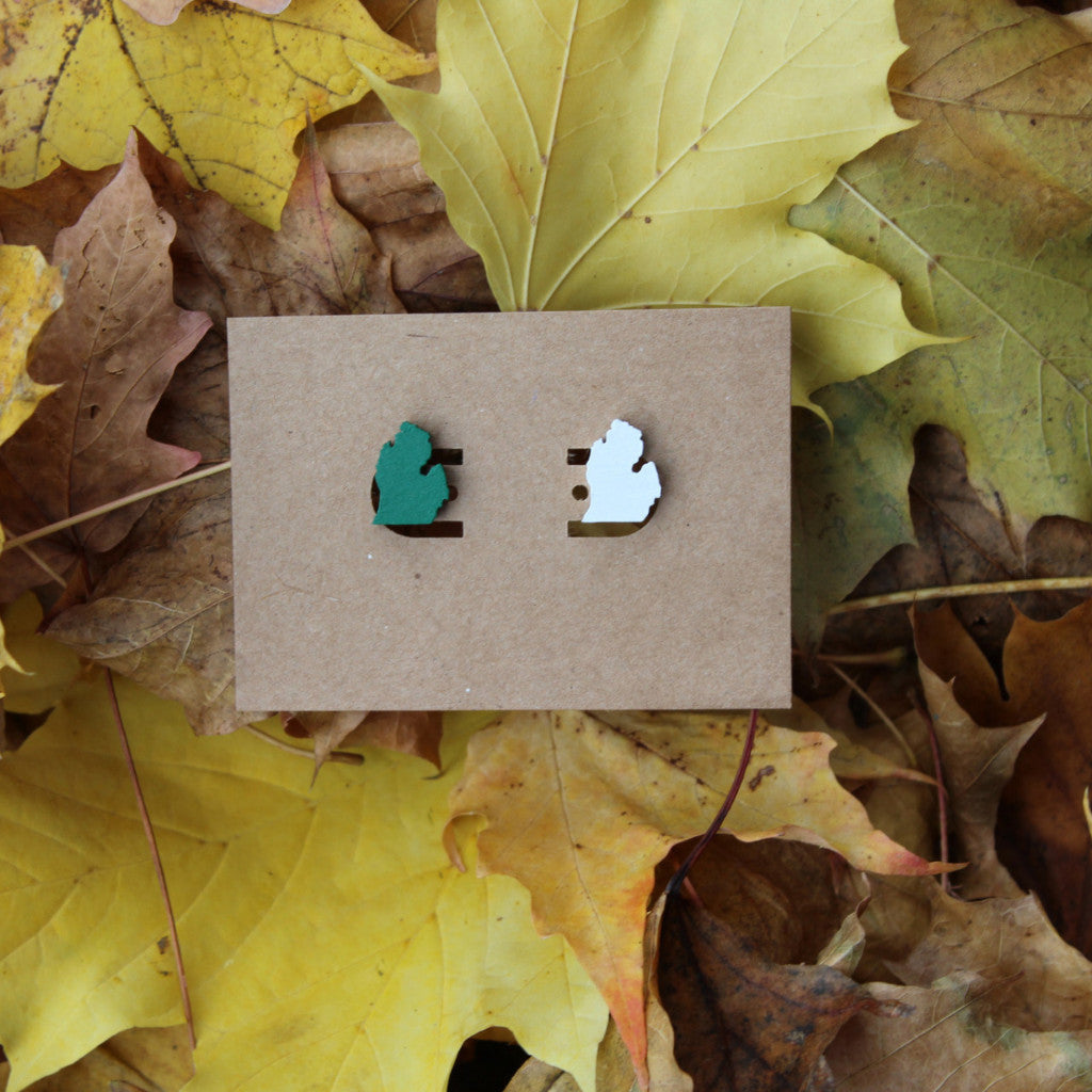 Michigan Wood Earrings - Green and White
