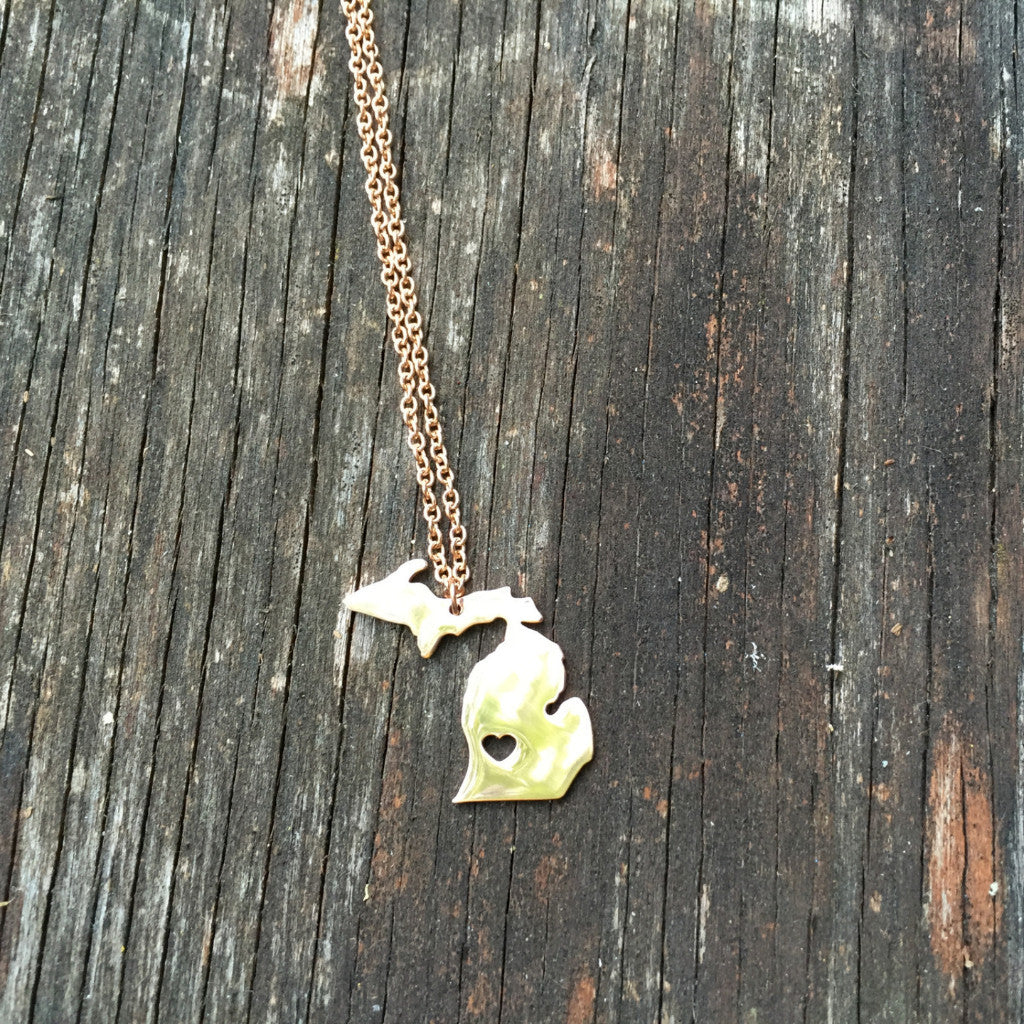 Michigan Heart Necklace - Rose Gold