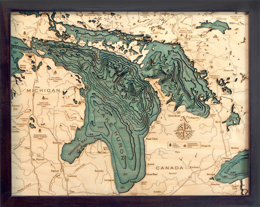 Lake Huron Water Depth Wood Chart