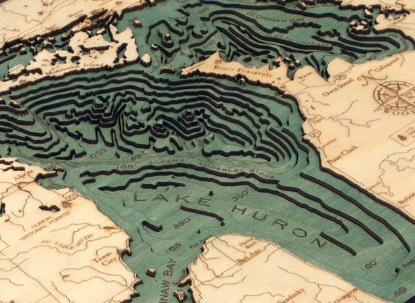 Lake Huron Water Depth Wood Chart