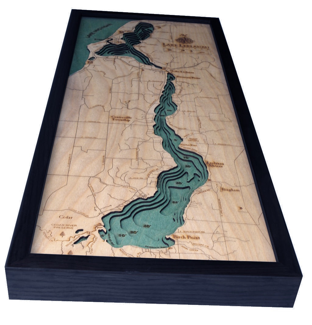 Lake Leelanau Michigan Wood Map Art