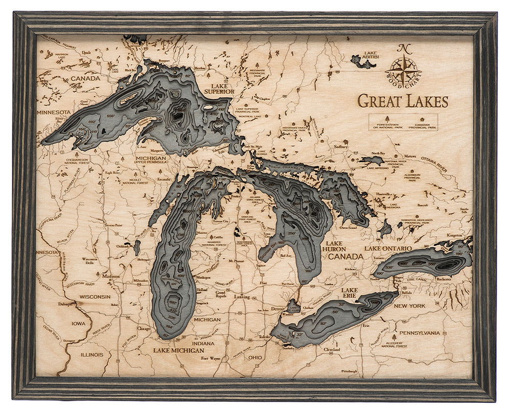 Great Lakes Wood Map Art