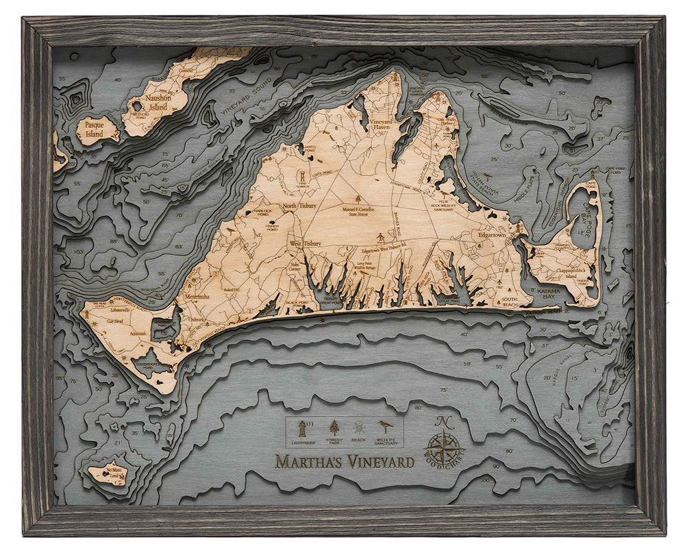Marthas Vineyard Wood Chart Map