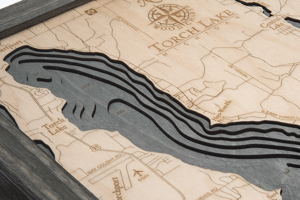 Torch Lake Michigan Wood Map Art