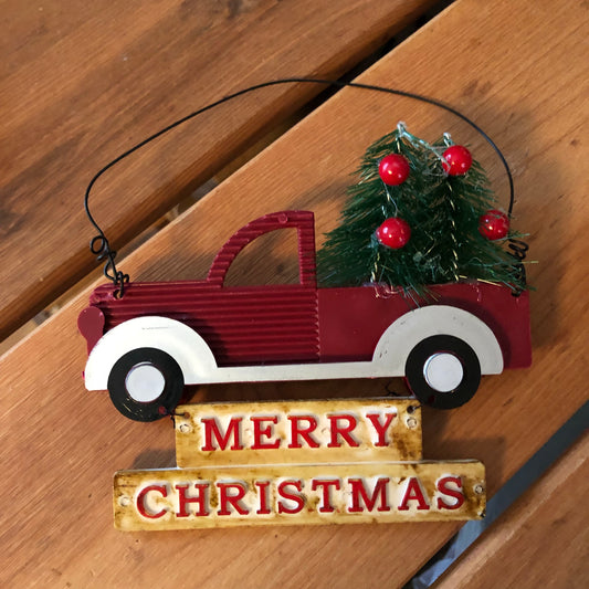 Red Truck with Christmas Tree Ornament