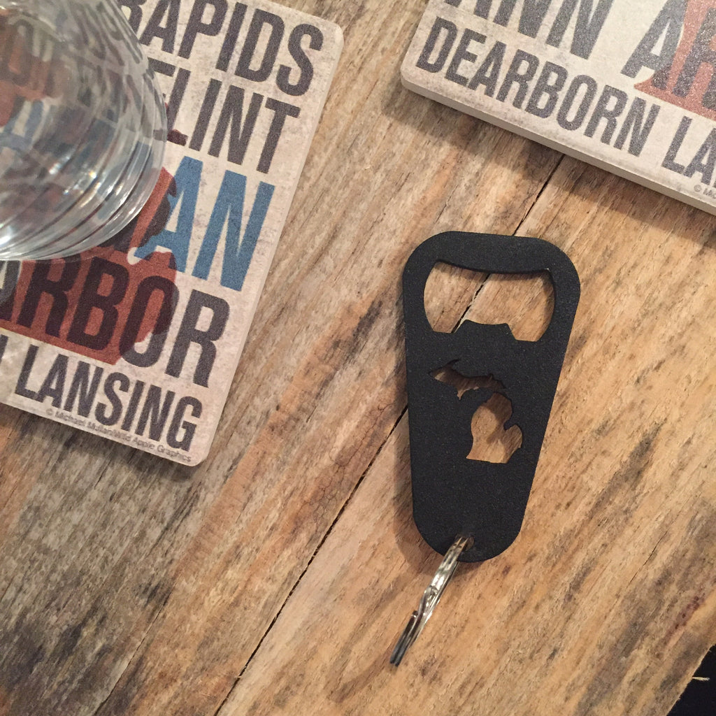 Michigan Key Chain Bottle Opener - Black