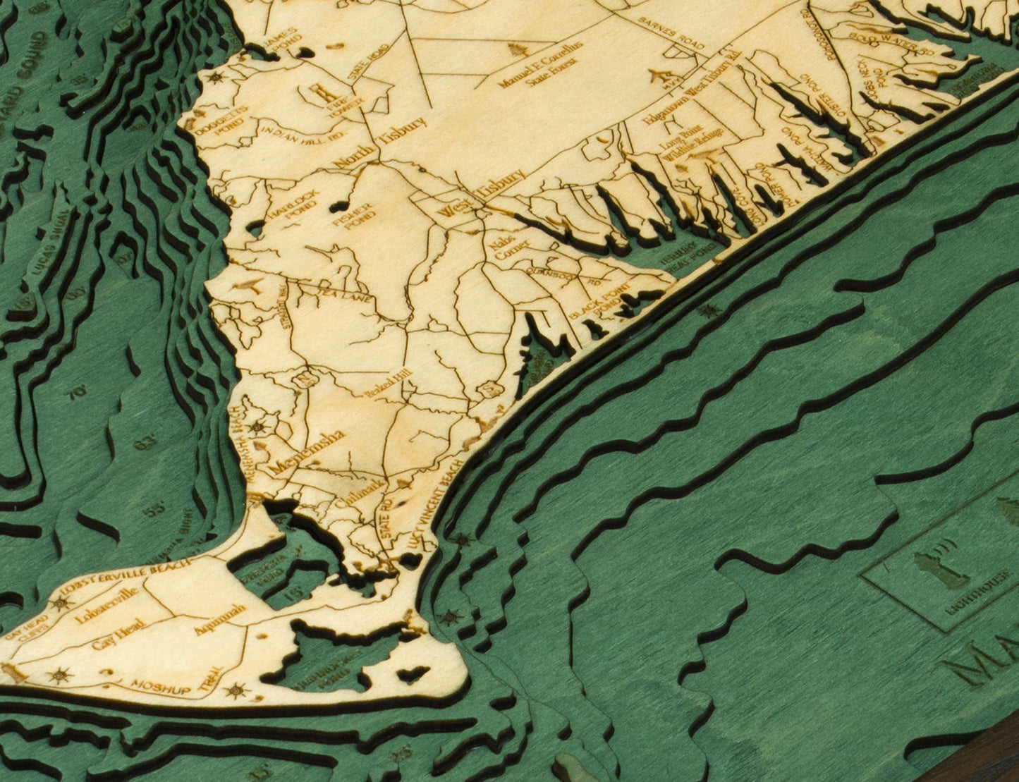 Marthas Vineyard Wood Chart Map