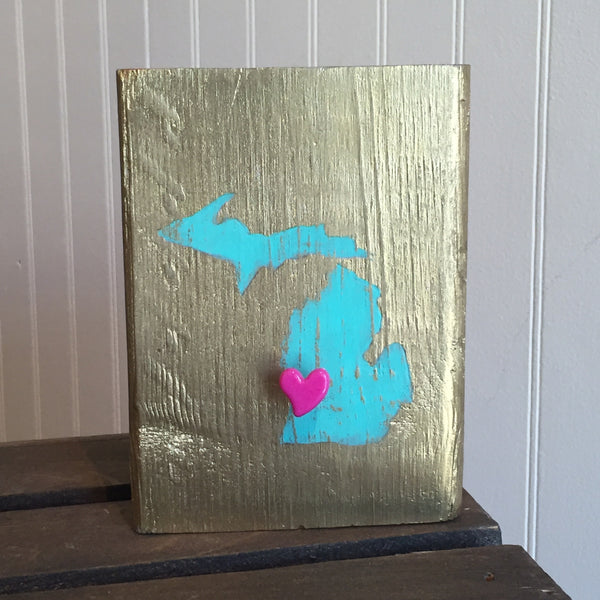 Mini Michigan Block Sign with Heart