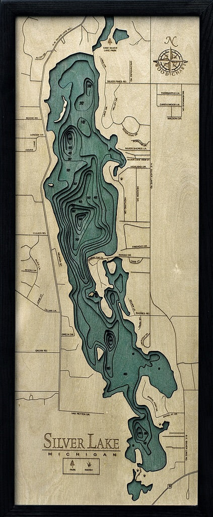 Silver Lake Michigan Wood Map Art