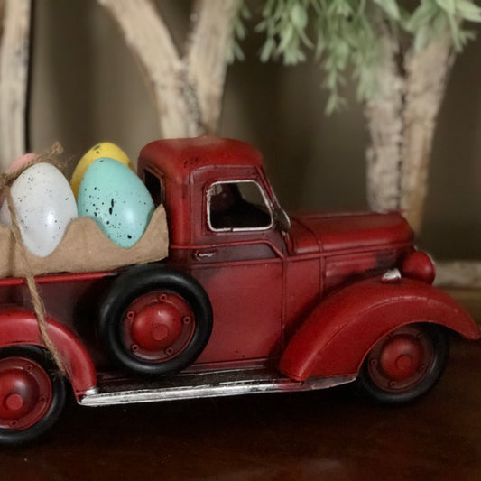 Red Truck with Easter Eggs