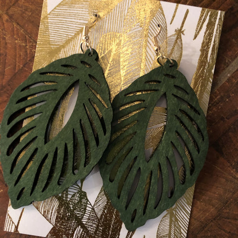 Palm Leaf Wood Earrings