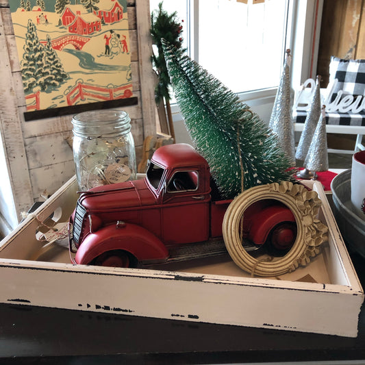 Red Truck with Christmas Tree