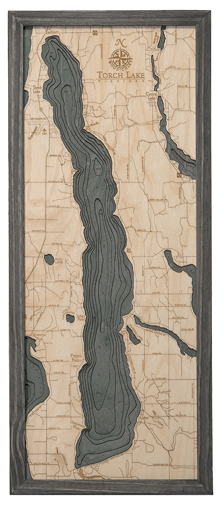 Torch Lake Michigan Wood Map Art